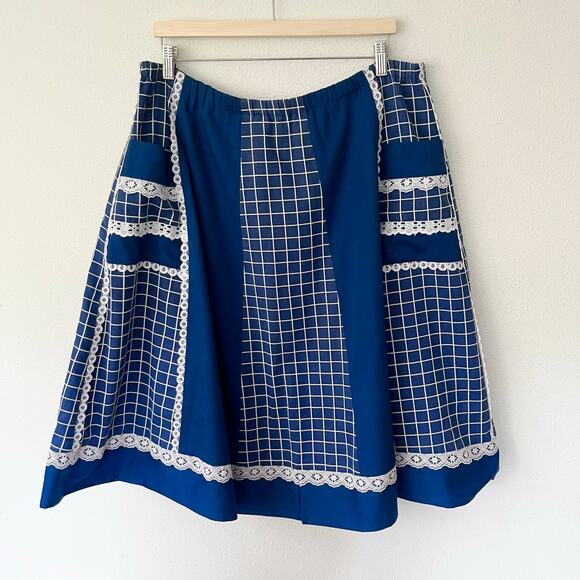 Vintage 70s Reversible Blue Peasant Skirt Midi Lace // Plus Size XXL 1X - Picture 2 of 6